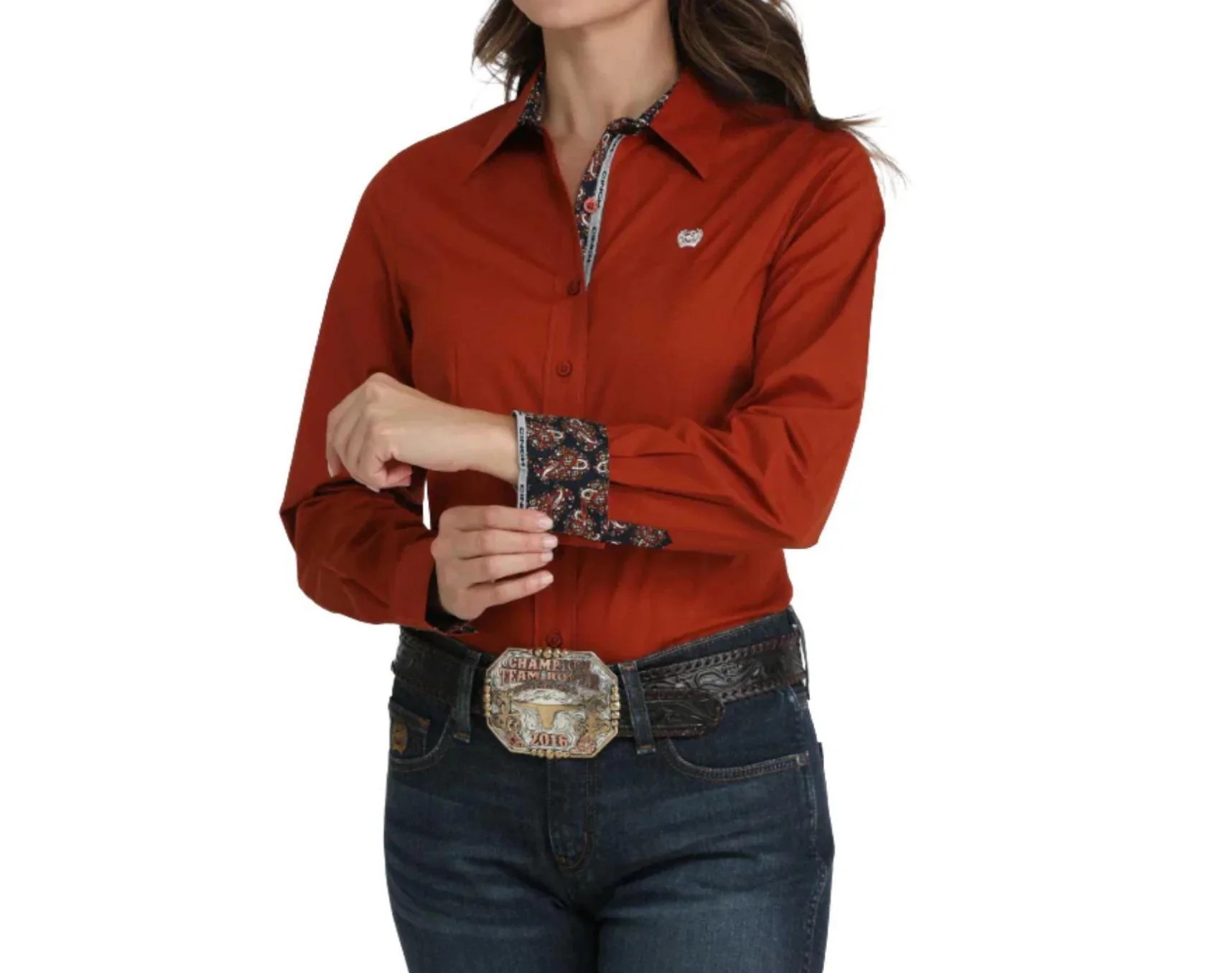 Cinch Women's Long Sleeve Button Up Solid Rust Western Shirt - Image 2