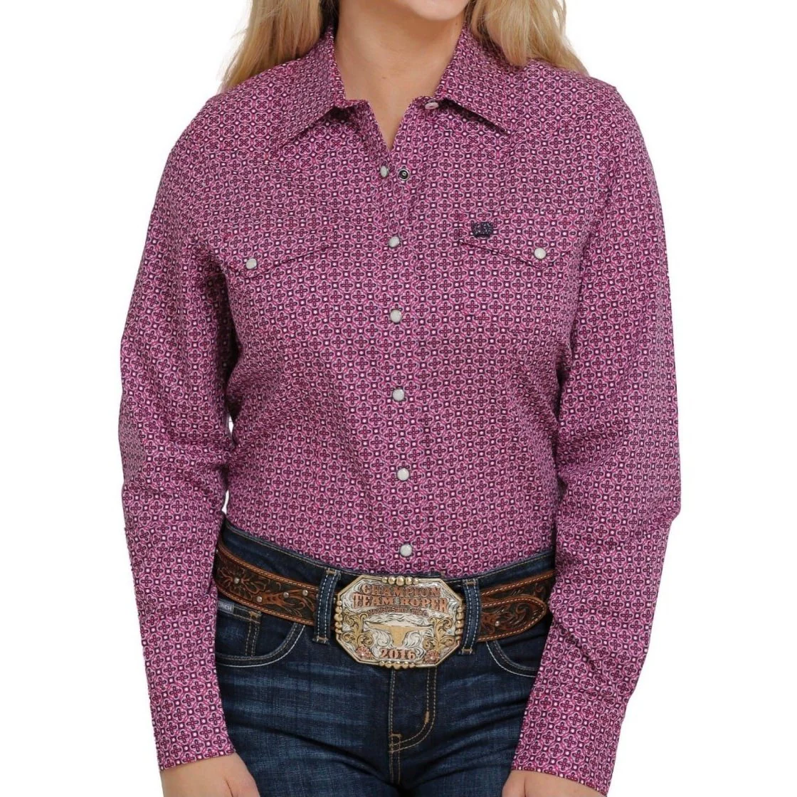 Cinch Women's Western Shirt Long Sleeve Pink/Navy