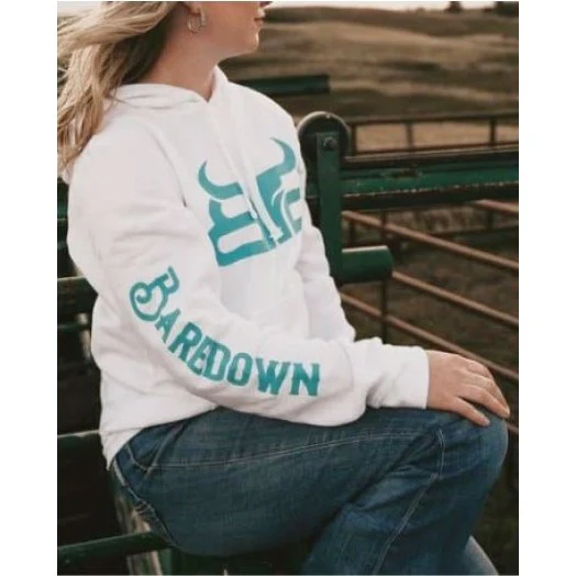 Baredown Brand Unisex Hoodie White/Teal Cow Poke - Image 3
