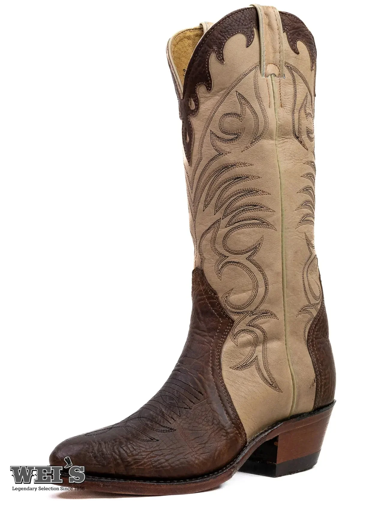 Boulet Women's Cowgirl Boots 11" Tri-Colour Cowhide Cowboy Heel R Toe 4568