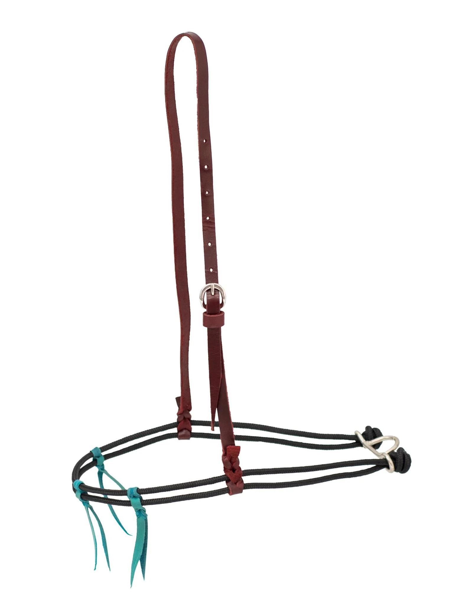 Cowboy Tack Double Diamond Noseband Braided Rope With 3 Turquoise Latigo Braided Ties