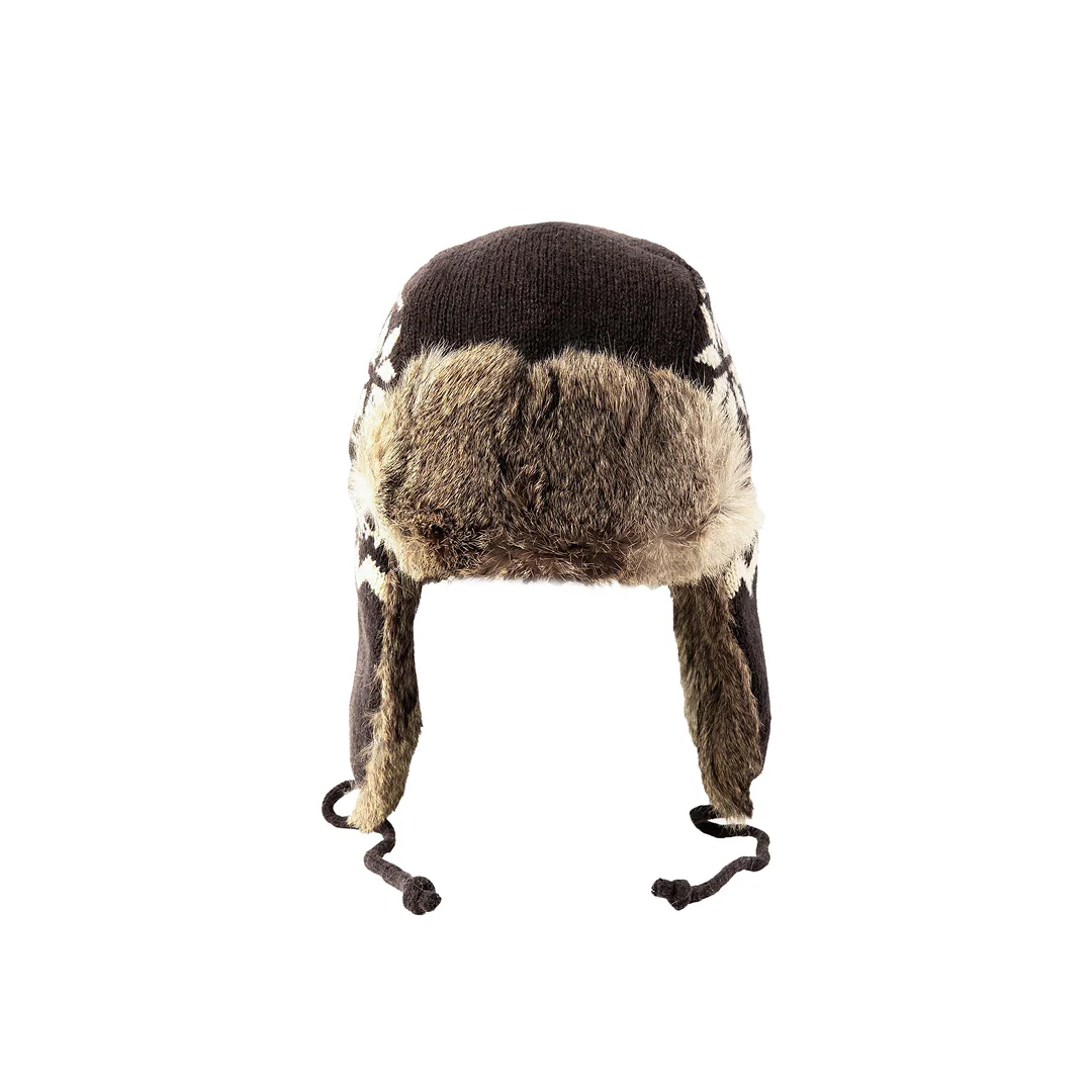 Crown Cap Lambs Wool Knit Aviator with Rabbit Trim - Image 3