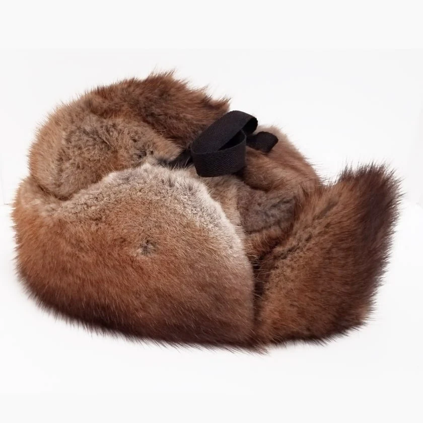 Crown Cap Unisex Hat Jockey Style Muskrat Fur