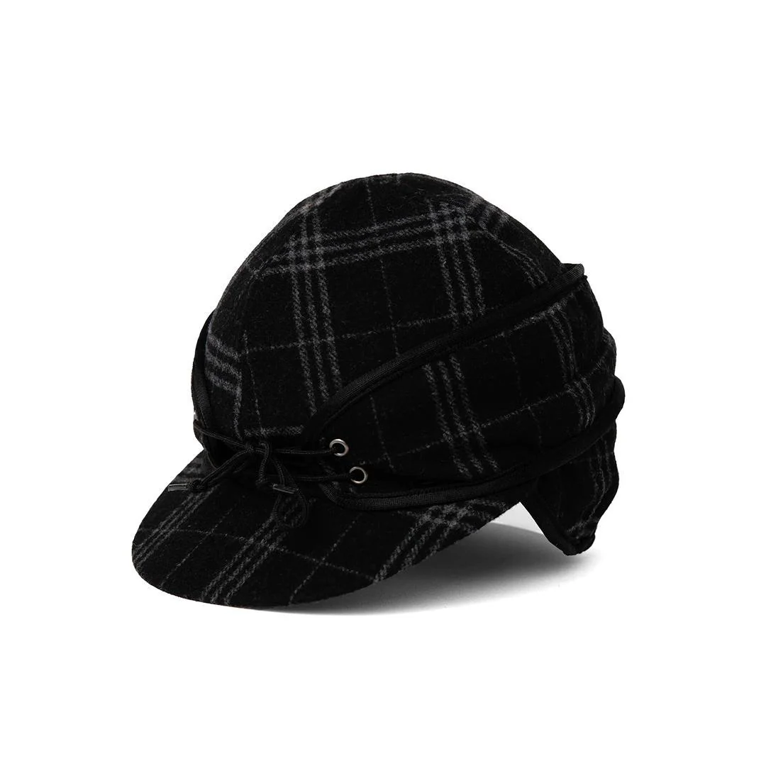 Crown Cap Black/Grey Railroad Plaid Winter Cap - Image 2