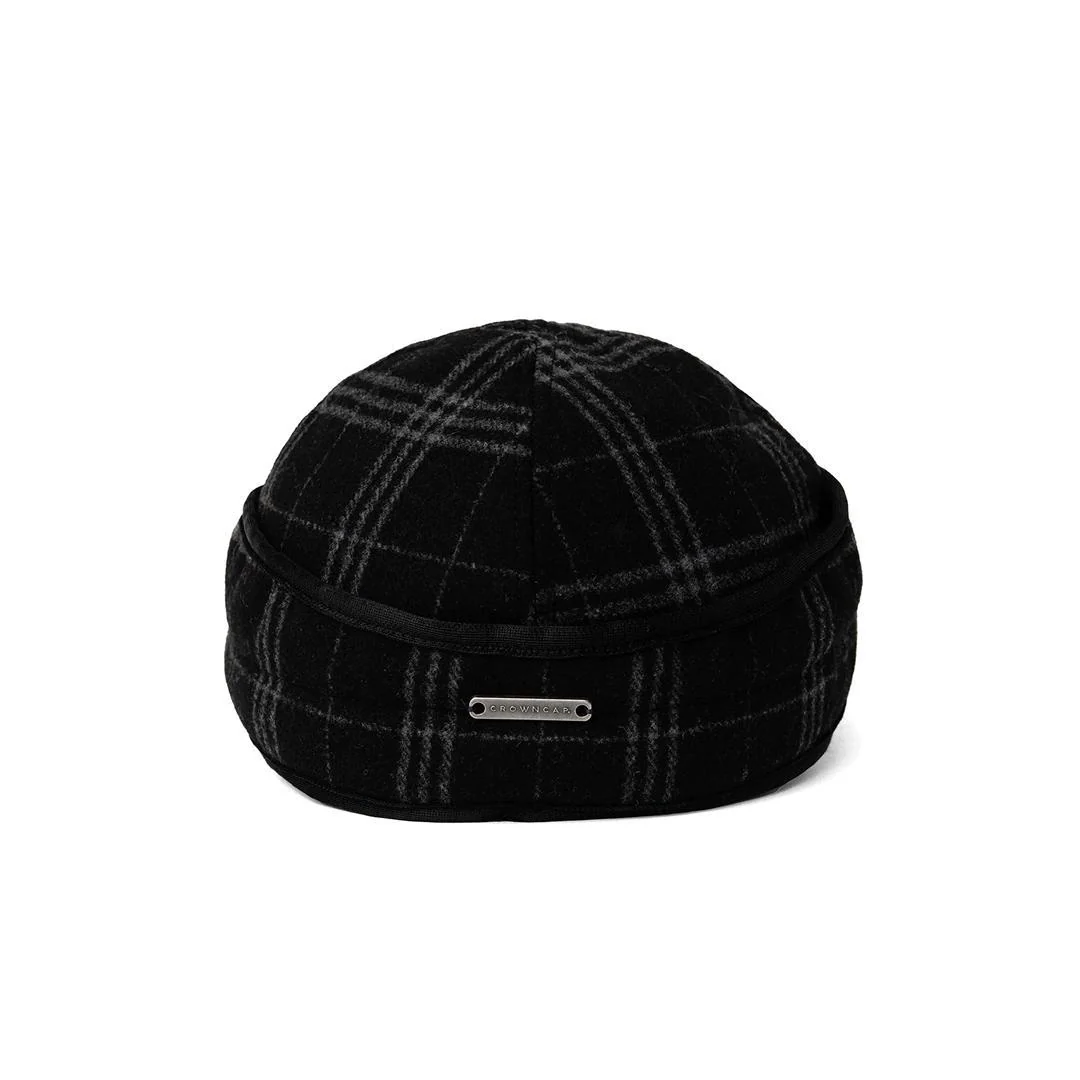 Crown Cap Black/Grey Railroad Plaid Winter Cap - Image 3