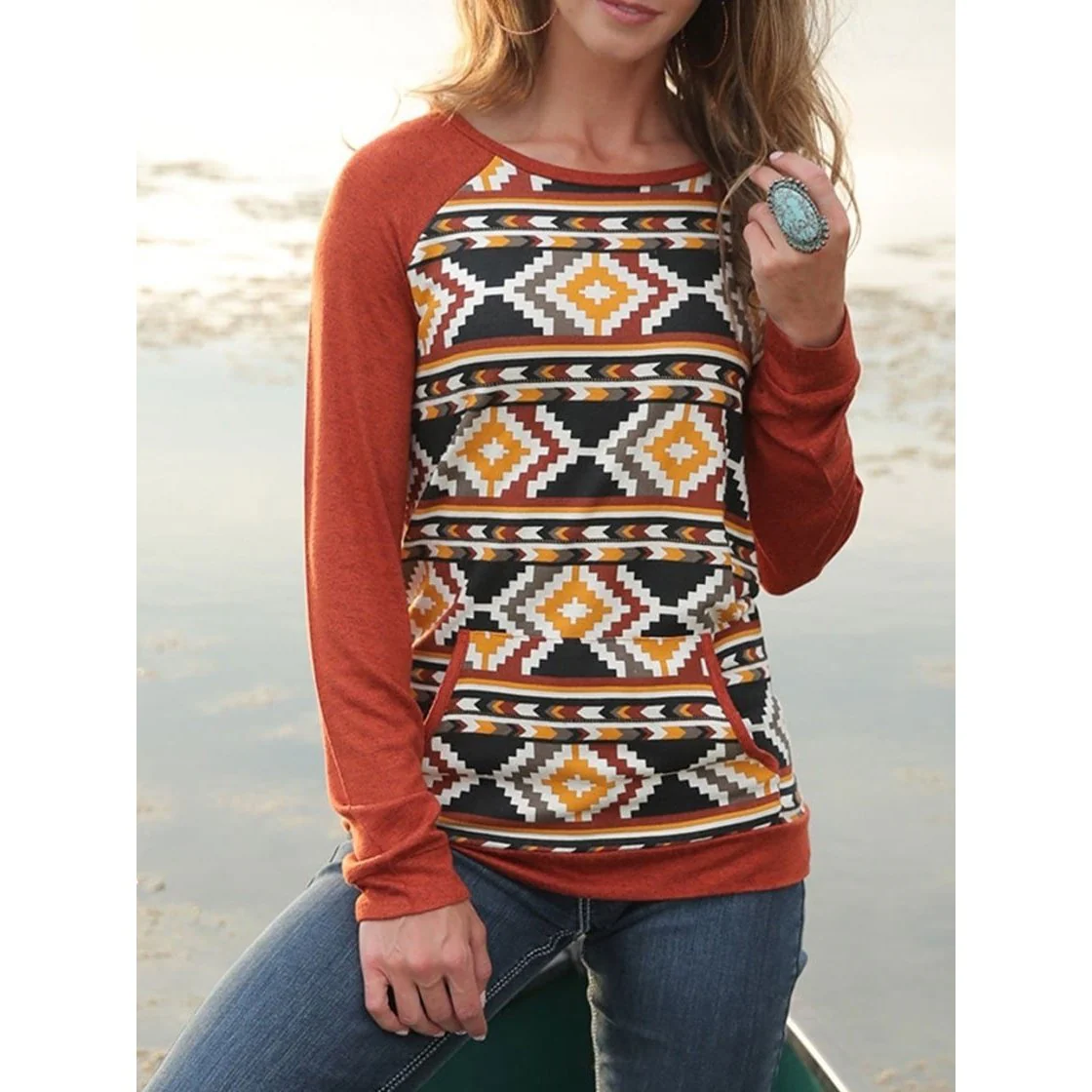 Cruel Denim Women’s Shirt Sweater Knit Top Southwest Copper CPR-CLEARANCE