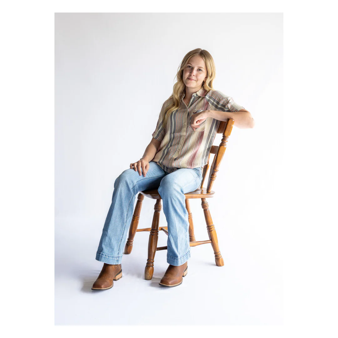 Cruel Denim Women's Short Sleeve Button Up Shirt Cream - CLEARANCE