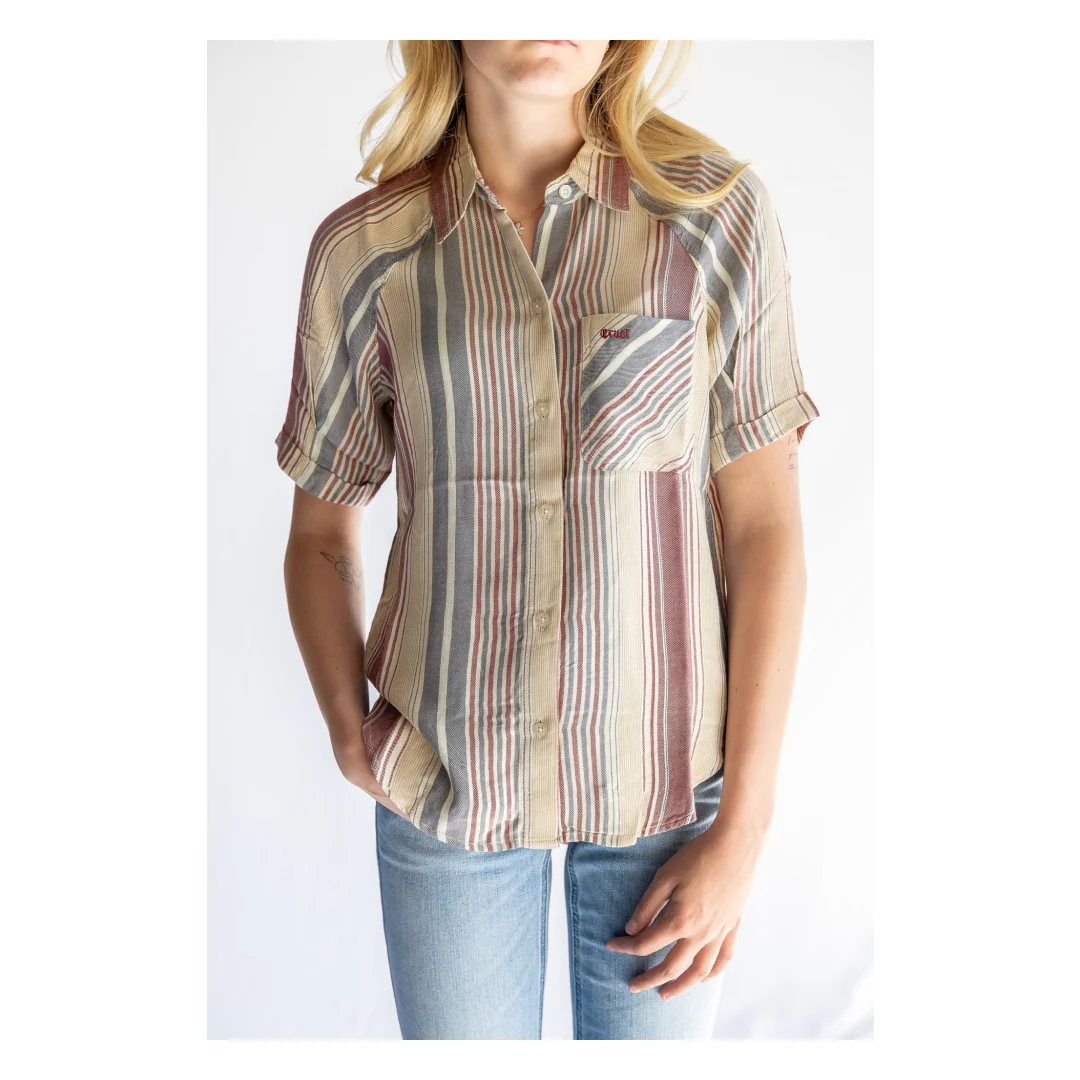 Cruel Denim Women's Short Sleeve Button Up Shirt Cream - CLEARANCE - Image 5