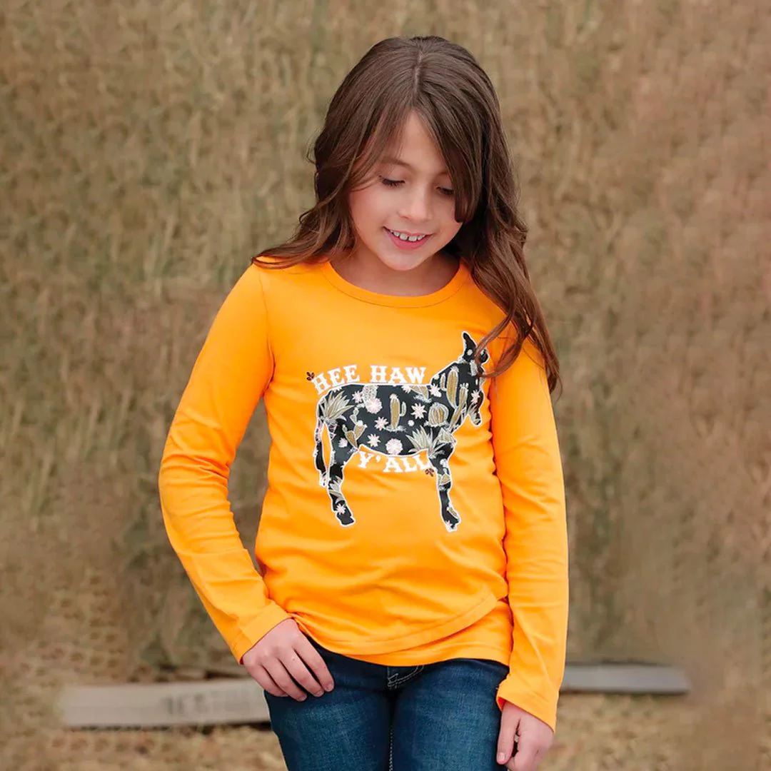 Cruel Girl's Hee Haw Y'all Long Sleeve Tee in Yellow