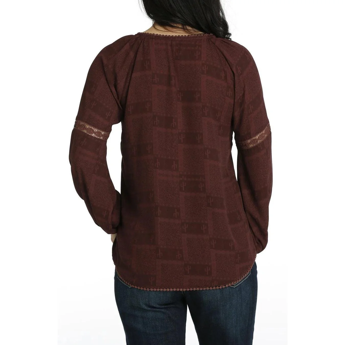 Cruel Women's Long Sleeve Blouse Cactus Print Red - Image 3