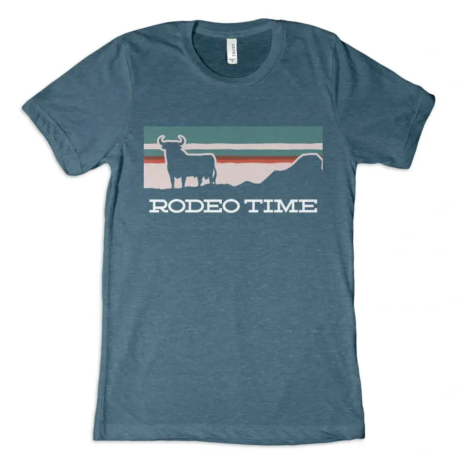 Dale Brisby Unisex T-Shirt Rodeo Time Sunset Teal/Cream