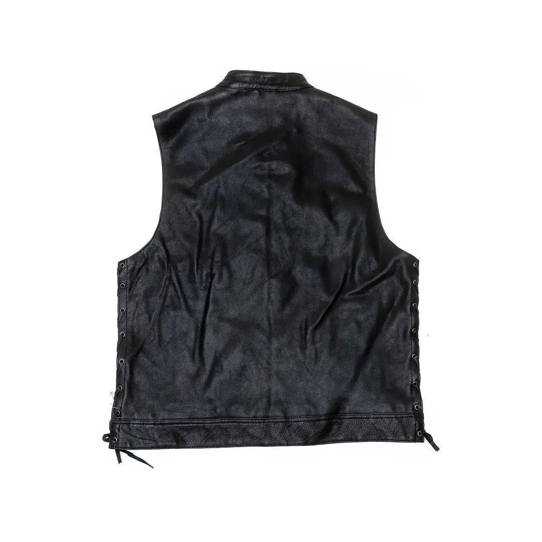 David Moore Men's "Side Lace Cruiser" Leather Vest – CLEARANCE - Image 2