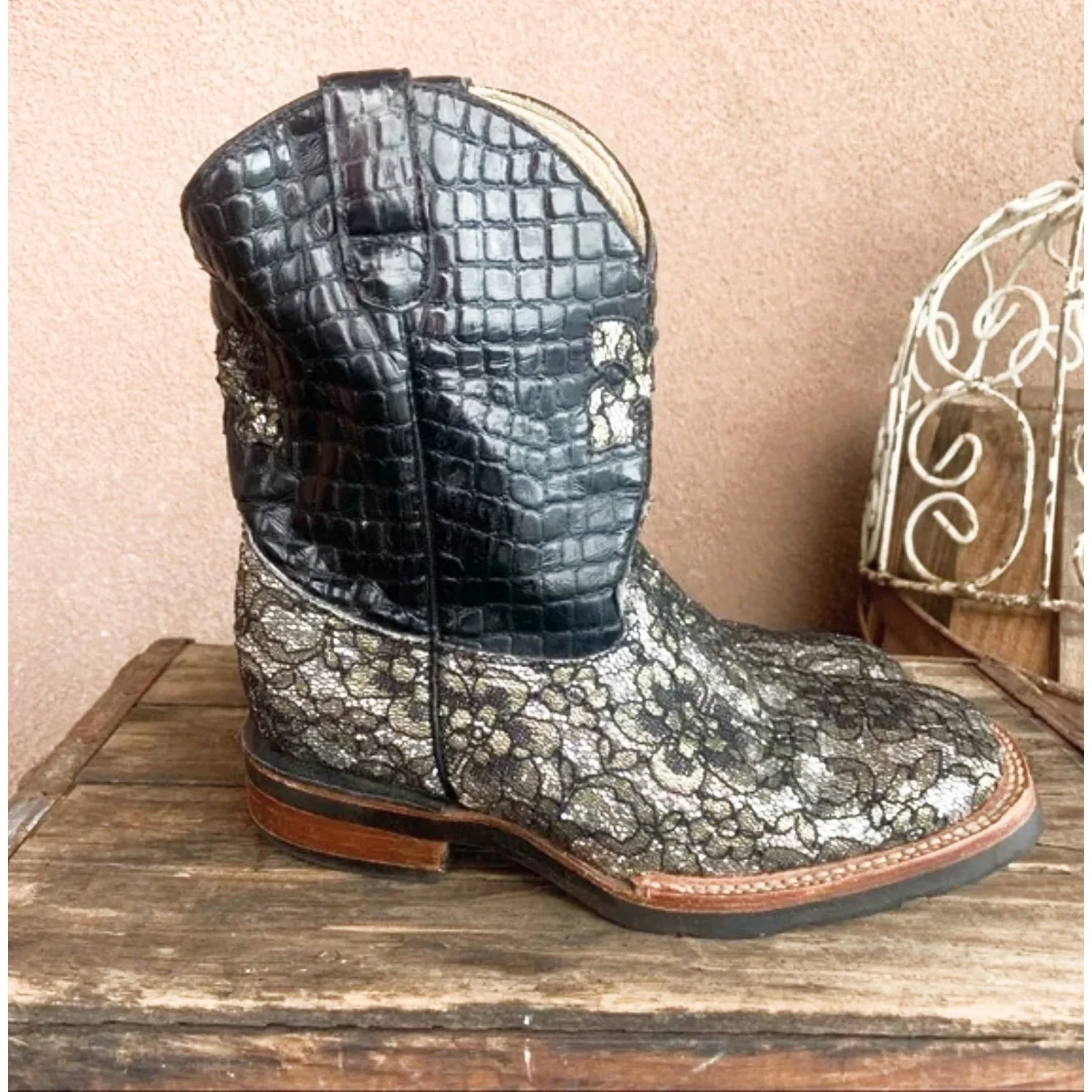 Ferrini Kid's Cowboy Boots 8.5" Cool Silver Lace - Image 2