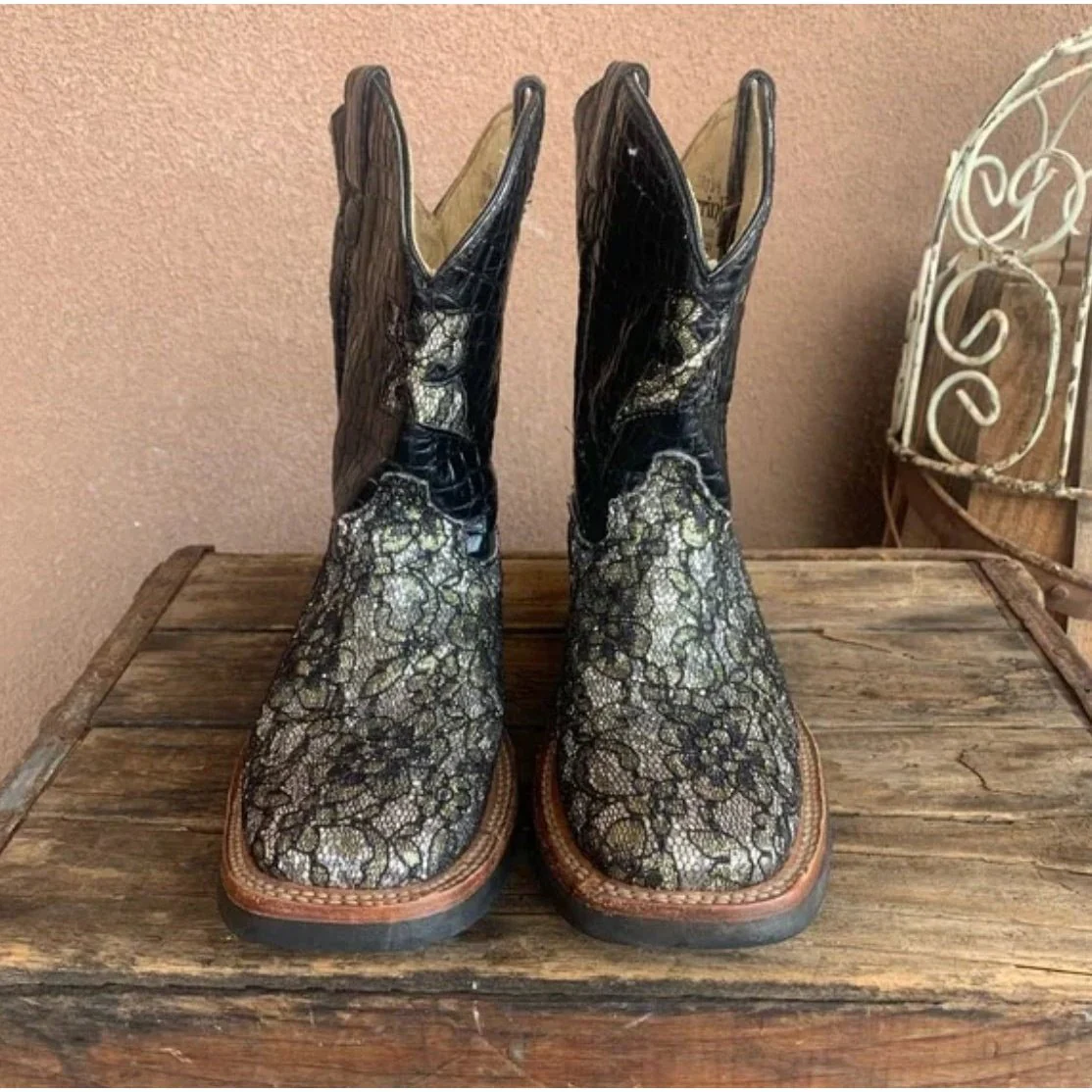 Ferrini Kid's Cowboy Boots 8.5" Cool Silver Lace - Image 3