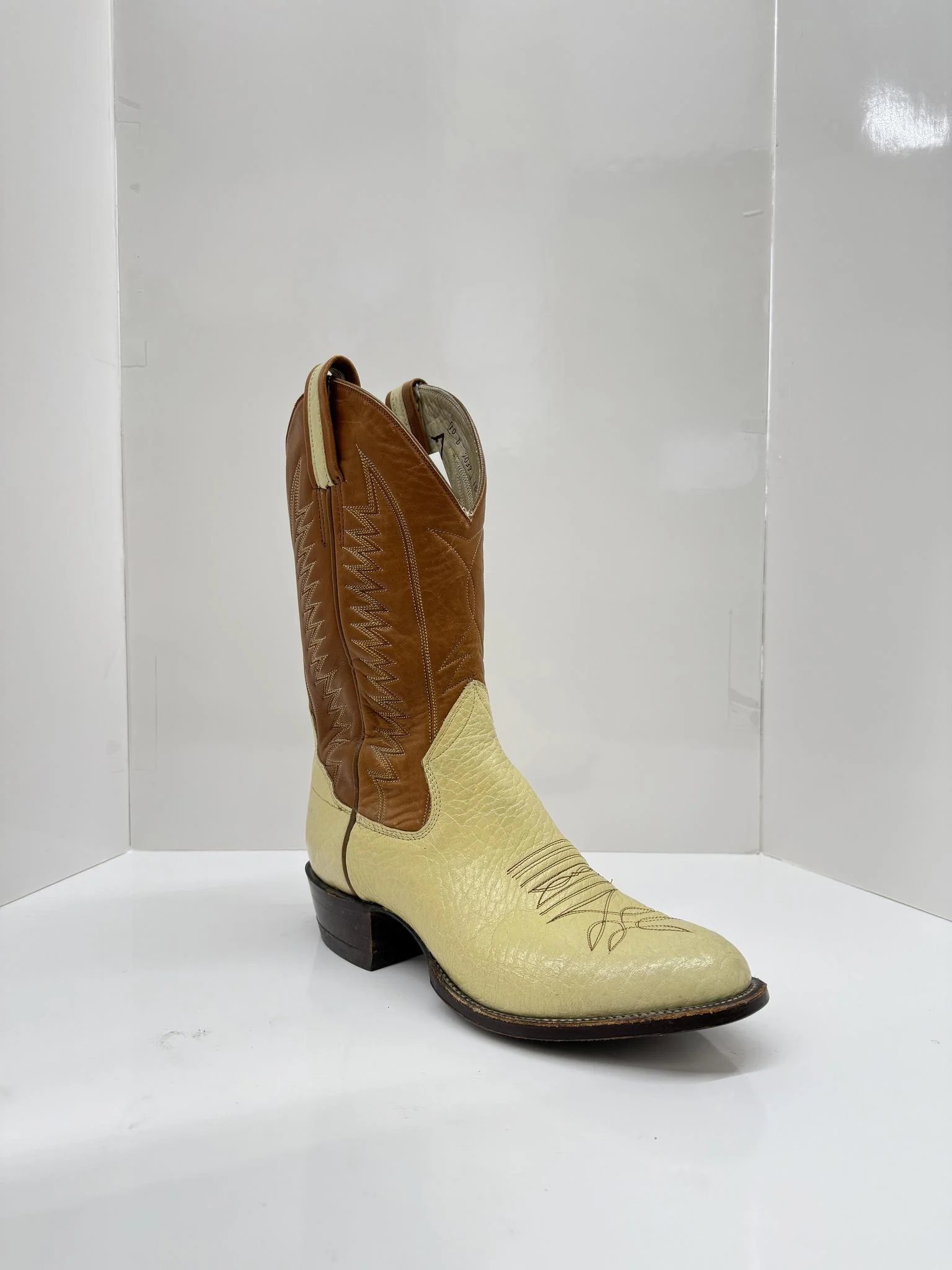 Garage Sale Sanders Men's 12" Leather Cowboy Boots Cream