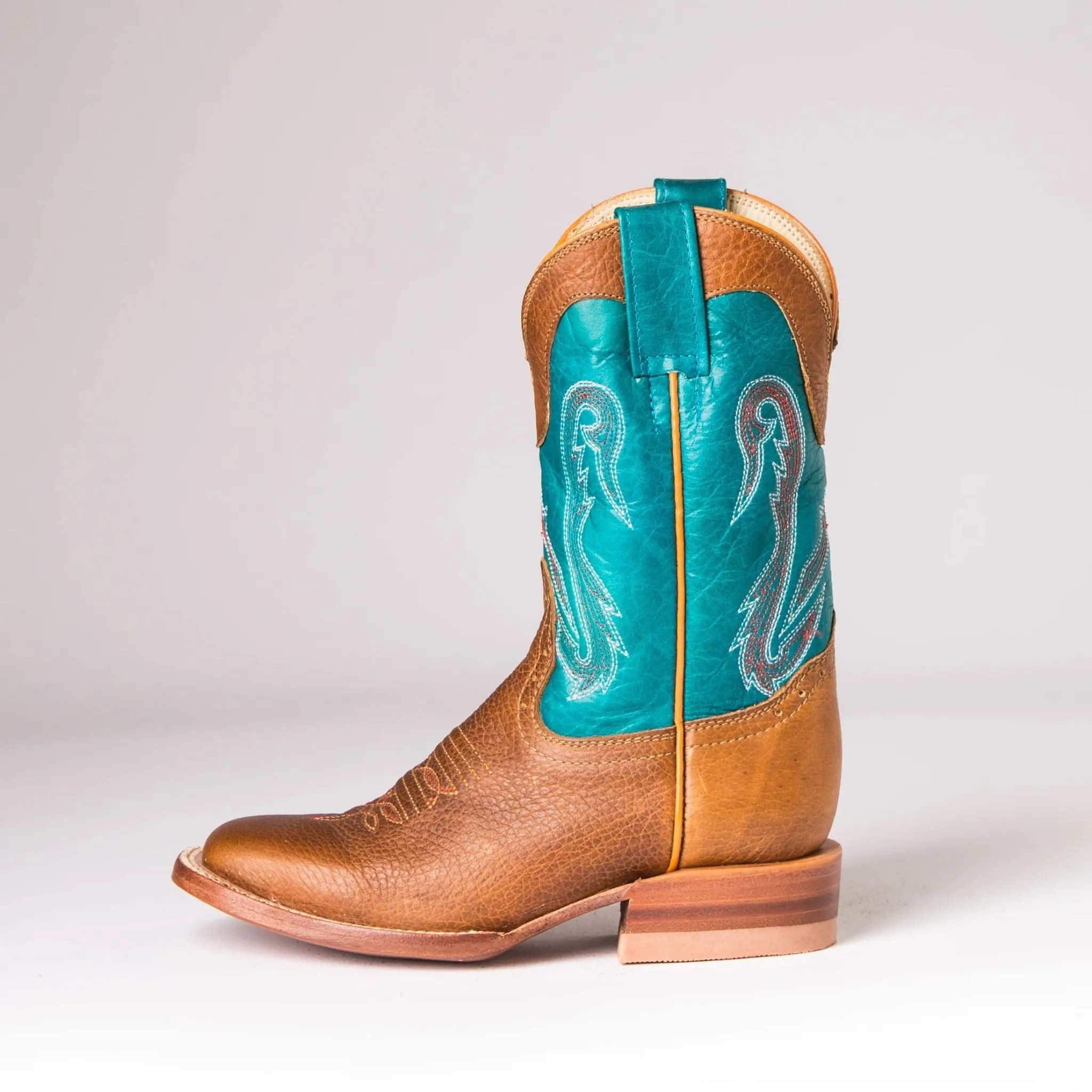 Hondo Kid’s Cowboy Boots Honey Oil Tan Blue Volcano - Image 2