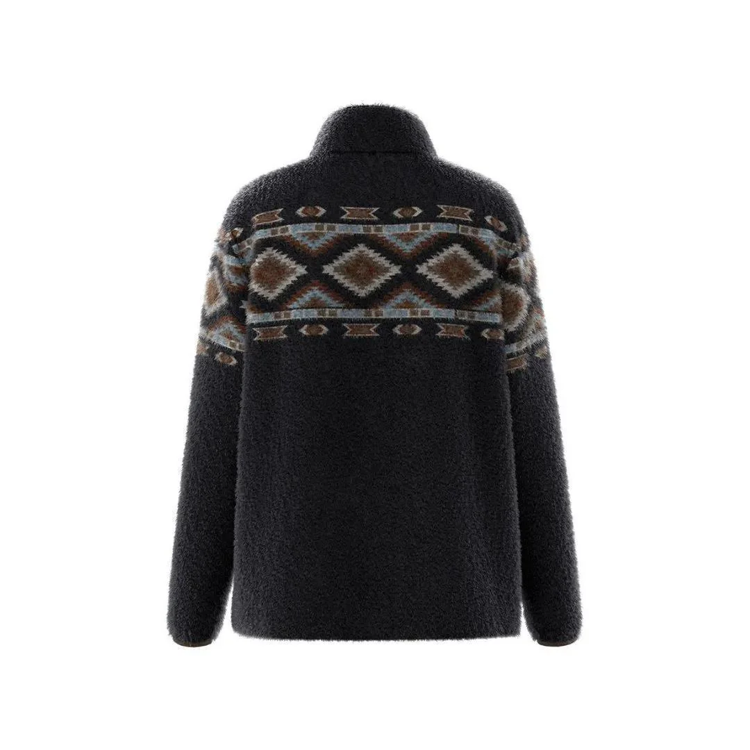 Hooey "Kodi" Fleece Pullover Black with Multi Color Aztec - Image 2