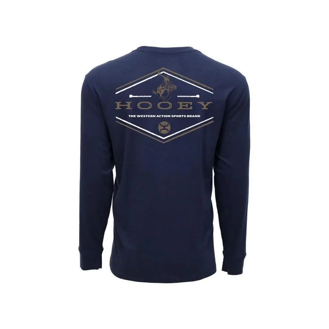 Hooey "Hooey Rocks" Long Sleeve T-shirt Navy with Brown & White Logo - Image 3
