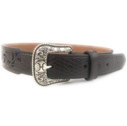 Hooey Men's Belt Tooled Brown Leather With Blue Inlay 1914BE8 - Image 2