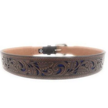 Hooey Men's Belt Tooled Brown Leather With Blue Inlay 1914BE8 - Image 3