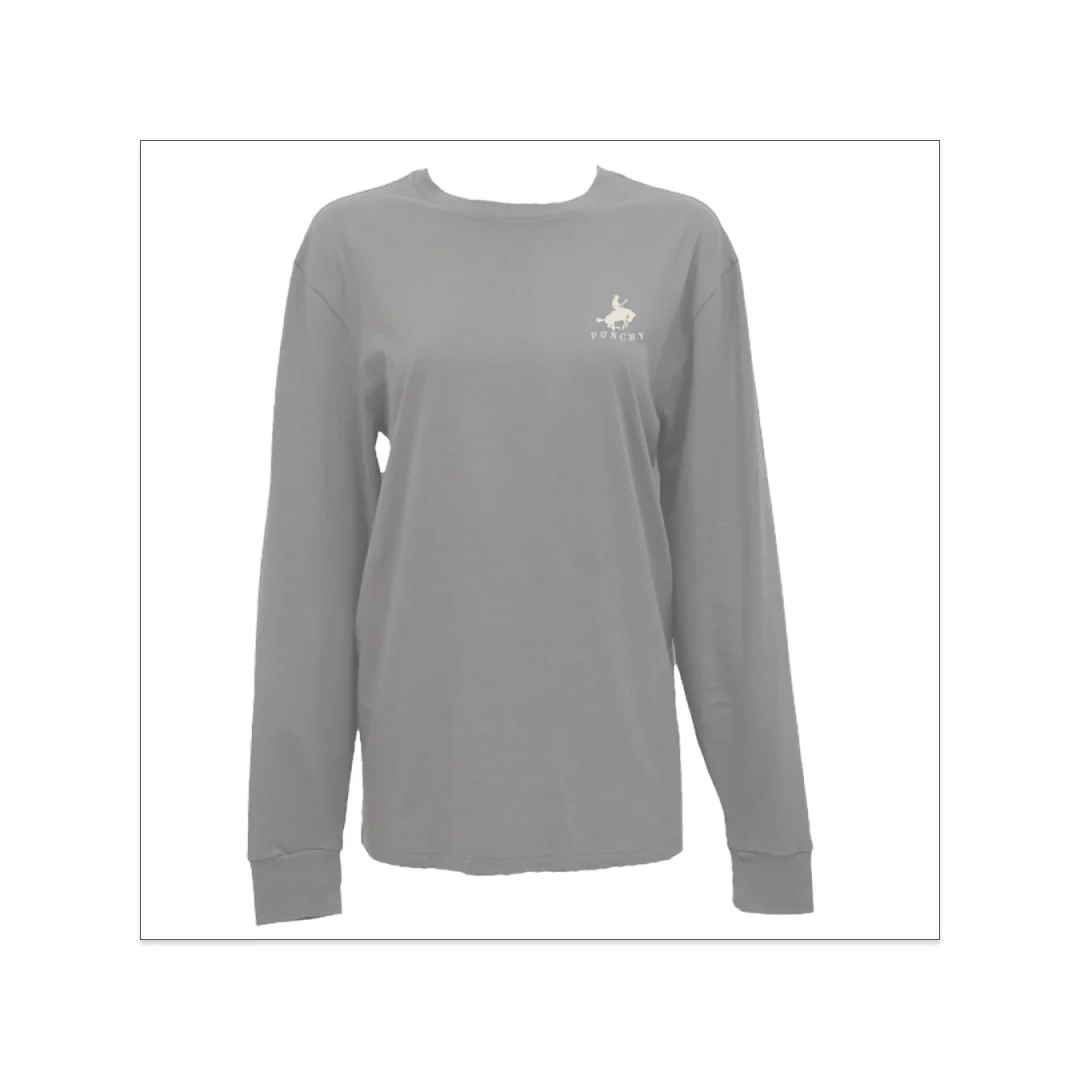 Hooey Women's Mustang Long Sleeve T-Shirt Grey w/ Tan Logo - Image 3