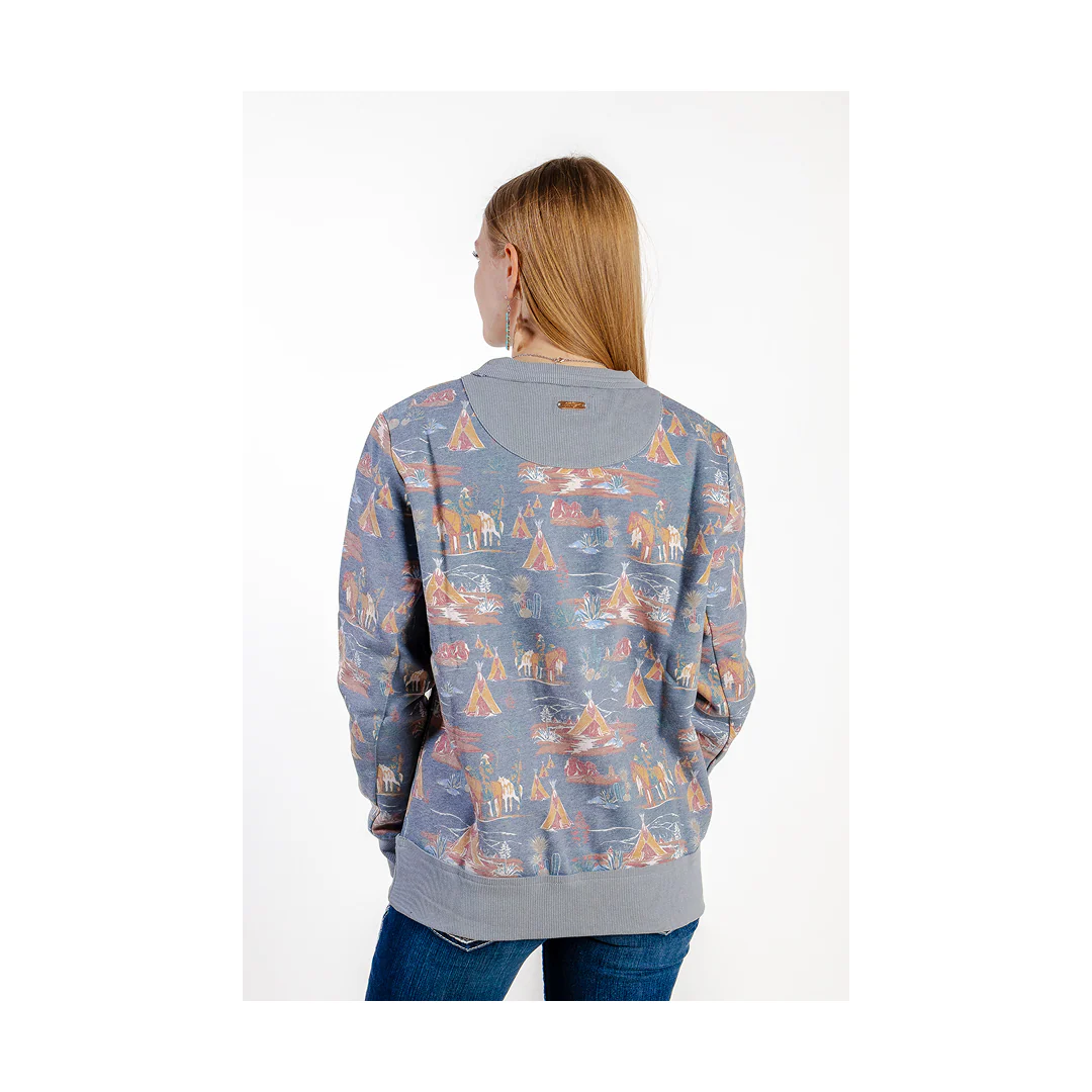 Hooey Women's "Stallion Crew" Blue with Stallion Pattern Logo Pullover - Image 3