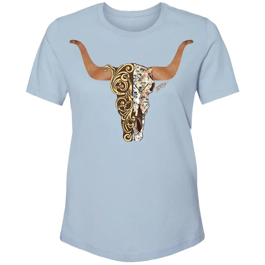 Hooey Youth Girl’s T-Shirt “Yuma” Denim with Brown/Tan Floral Skull CLEARANCE