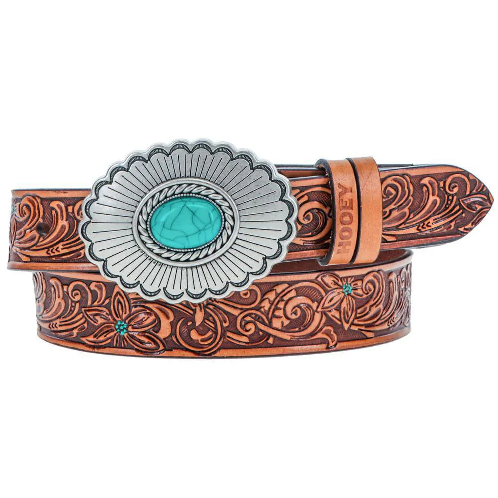 Hooey Youth Girls "Medina" Classic Hooey Belt Brown/Turquoise w/Turquoise Rodeo Buckle