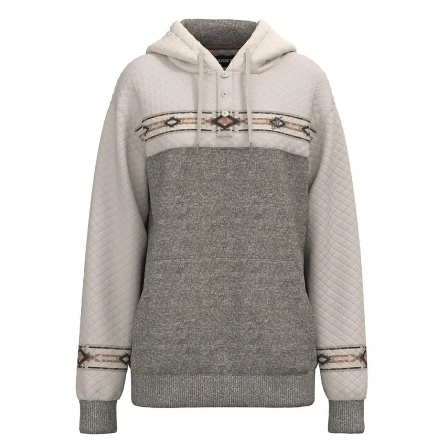 Hooey Ladies Jimmy" Grey/White W/ Quilted Pattern Hoodie
