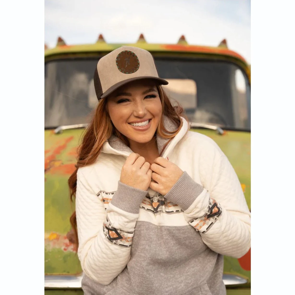 Hooey Ladies Jimmy" Grey/White W/ Quilted Pattern Hoodie - Image 2