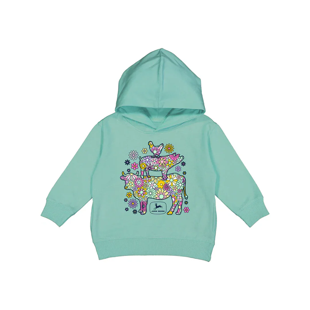 John Deere Girl's Teal Hoodie w/ Flower Tower Graphic