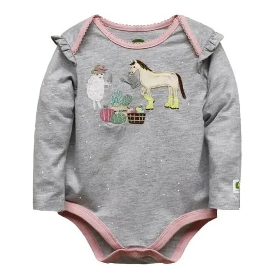 John Deere Infant Girl’s Onesie Long Sleeve Farm Friends - CLEARANCE