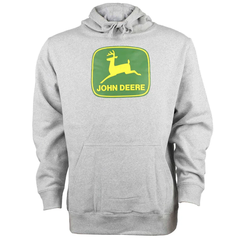 John Deere Men's Pull Over Fleece Grey Hoodie With Logo On Chest