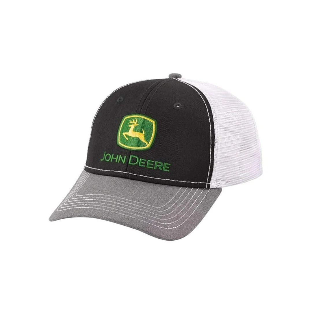 John Deere Men's White and Black Mesh Cap w/ Classic Logo