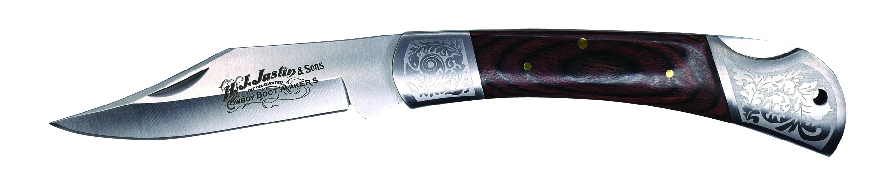 Justin Folding Knife With Wooden Handle and Etching