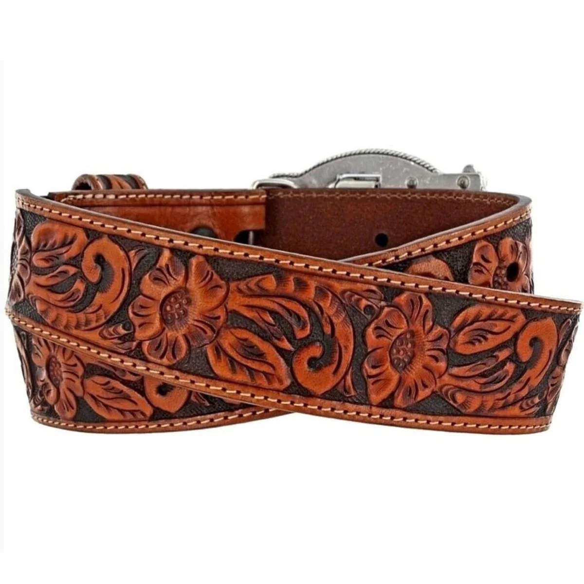 Justin Kid’s Belt Lil’ Trigger Peanut Brown Tooled Leather - Image 2