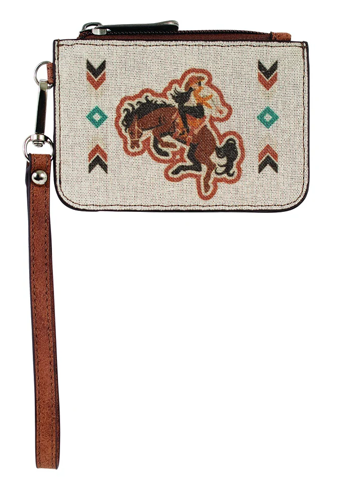 Justin Ladies Mini Card Wallet Canvas With Bronc/Cowgirl