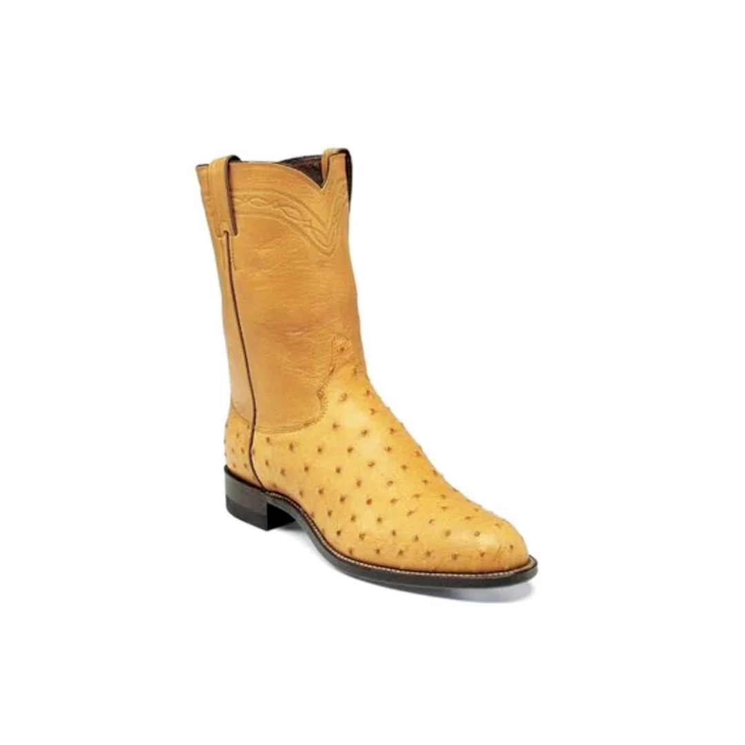 Justin Men's Cowboy Boots 10" Exotic Ostrich and Calf Leather Roper Heel -CLEARANCE