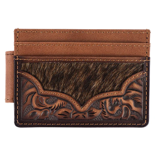 Justin Men's Genuine Leather Slim Card Wallet Floral Tooling With Cowhide
