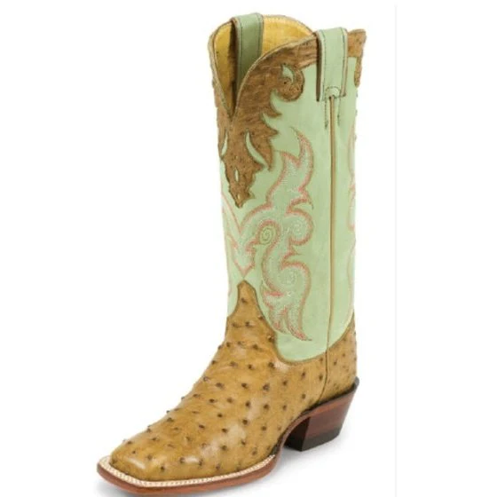 Justin Women's Cowgirl Boots 13" Exotic Ostrich Wide Square Toe L7004 - Clearance