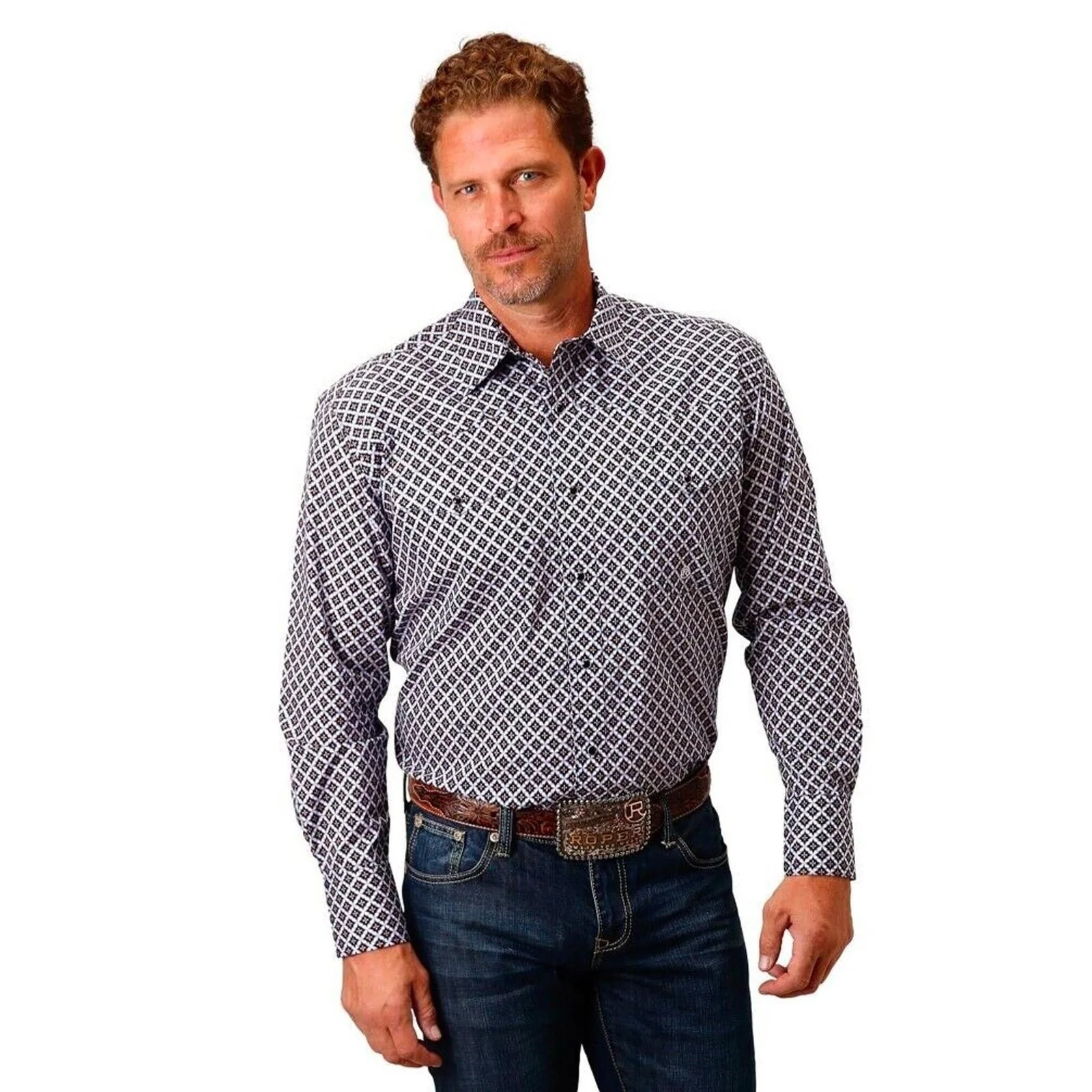 Karman Roper Mens Western Shirt L/S Foulard Snap Black -CLEARANCE - Image 2