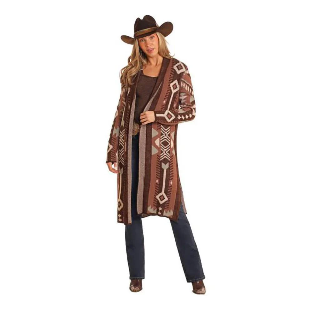 Rock & Roll Denim Women's Brown Aztec Duster