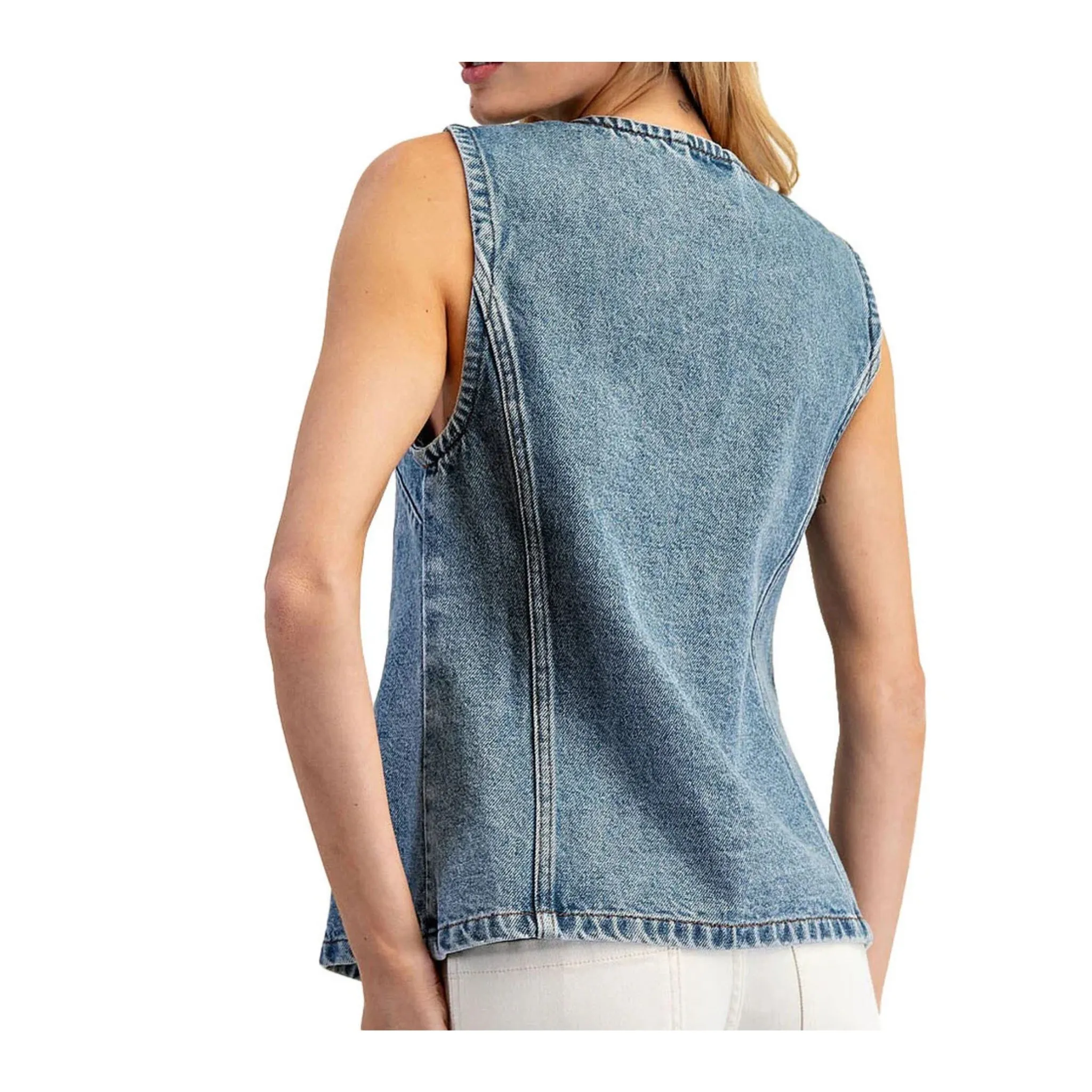 LALA LOO Western Denim Button Front Slit Sleeveless Vest LL790248-P604 - Image 4