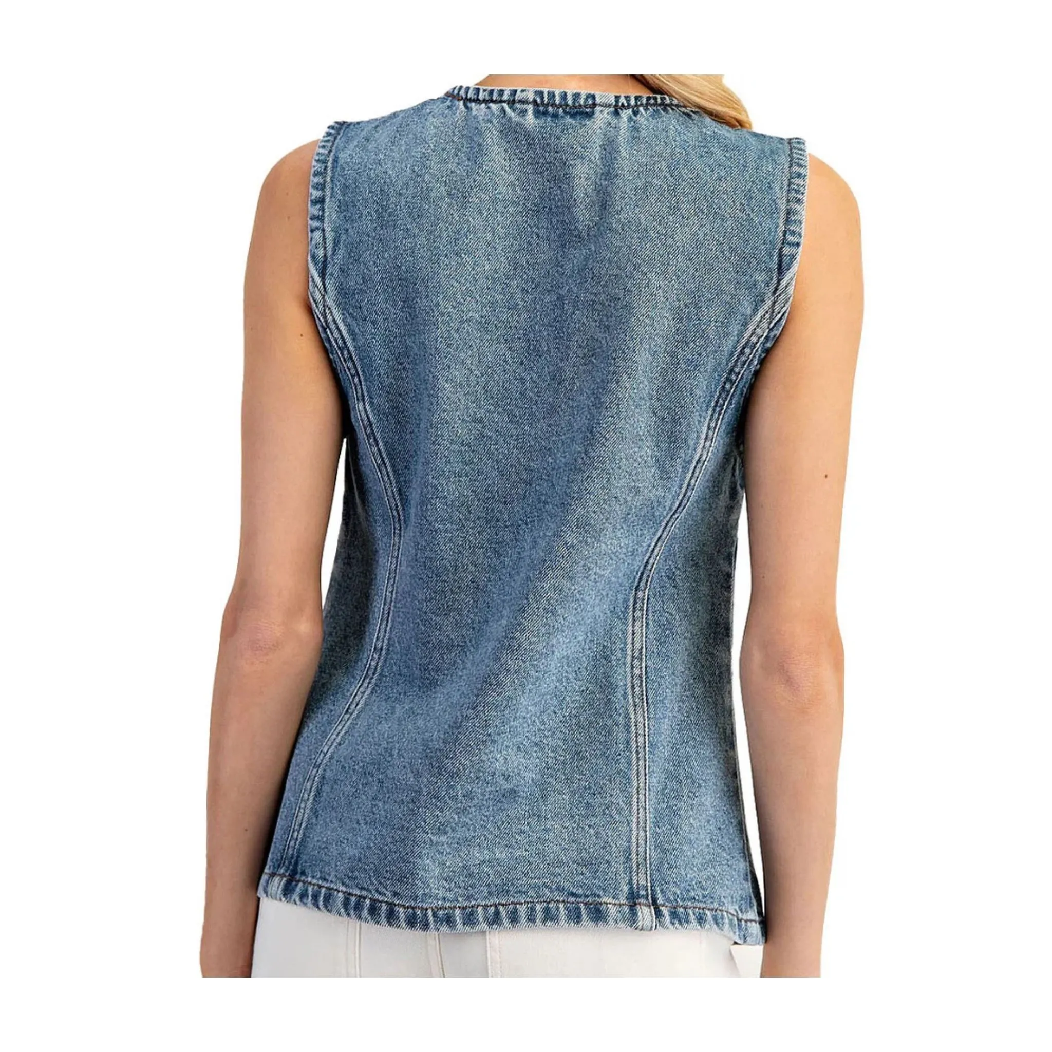 LALA LOO Western Denim Button Front Slit Sleeveless Vest LL790248-P604 - Image 5