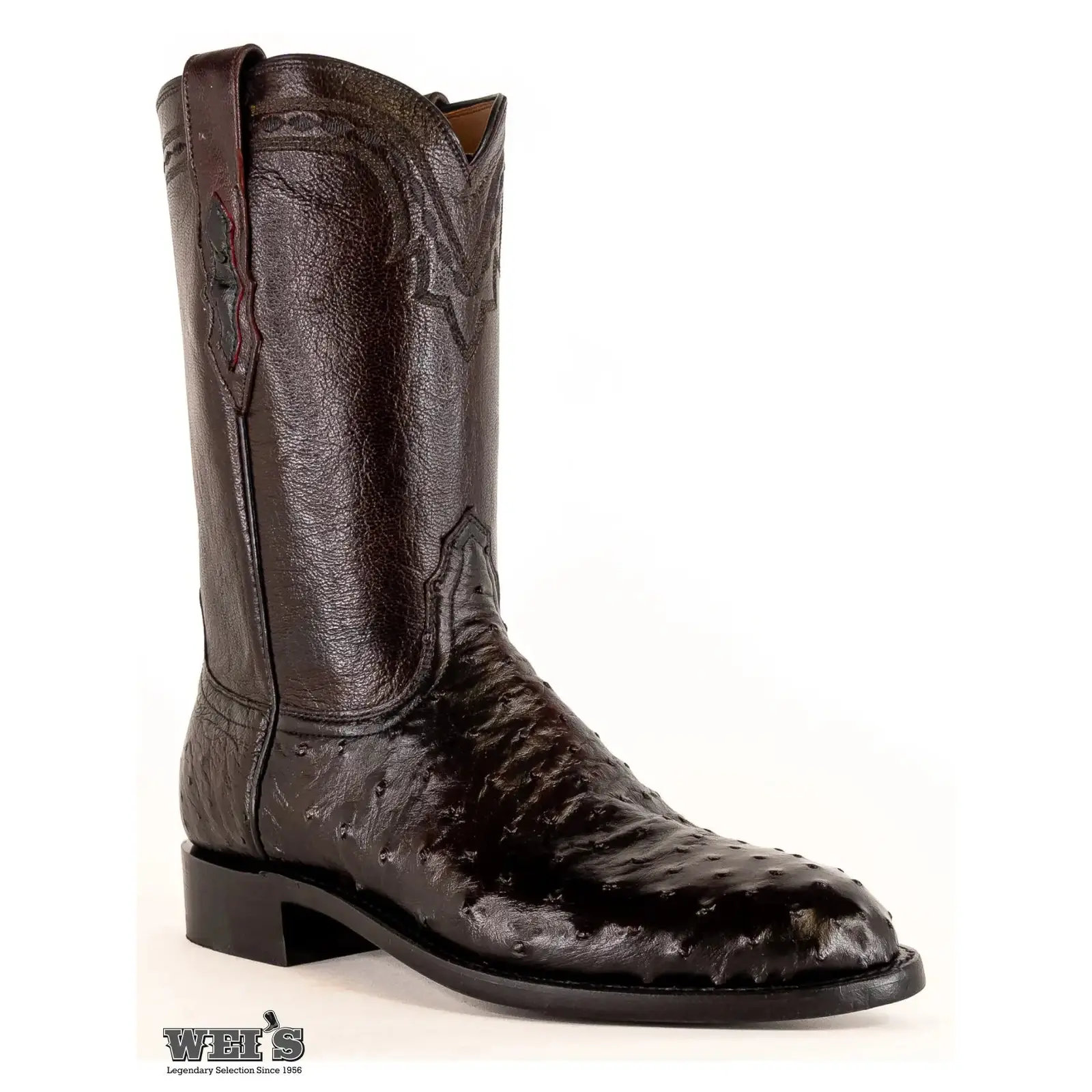 Lucchese 2000 Exotic Full-Quill Ostrich Roper Boot Men's Black Cherry -CLEARANCE