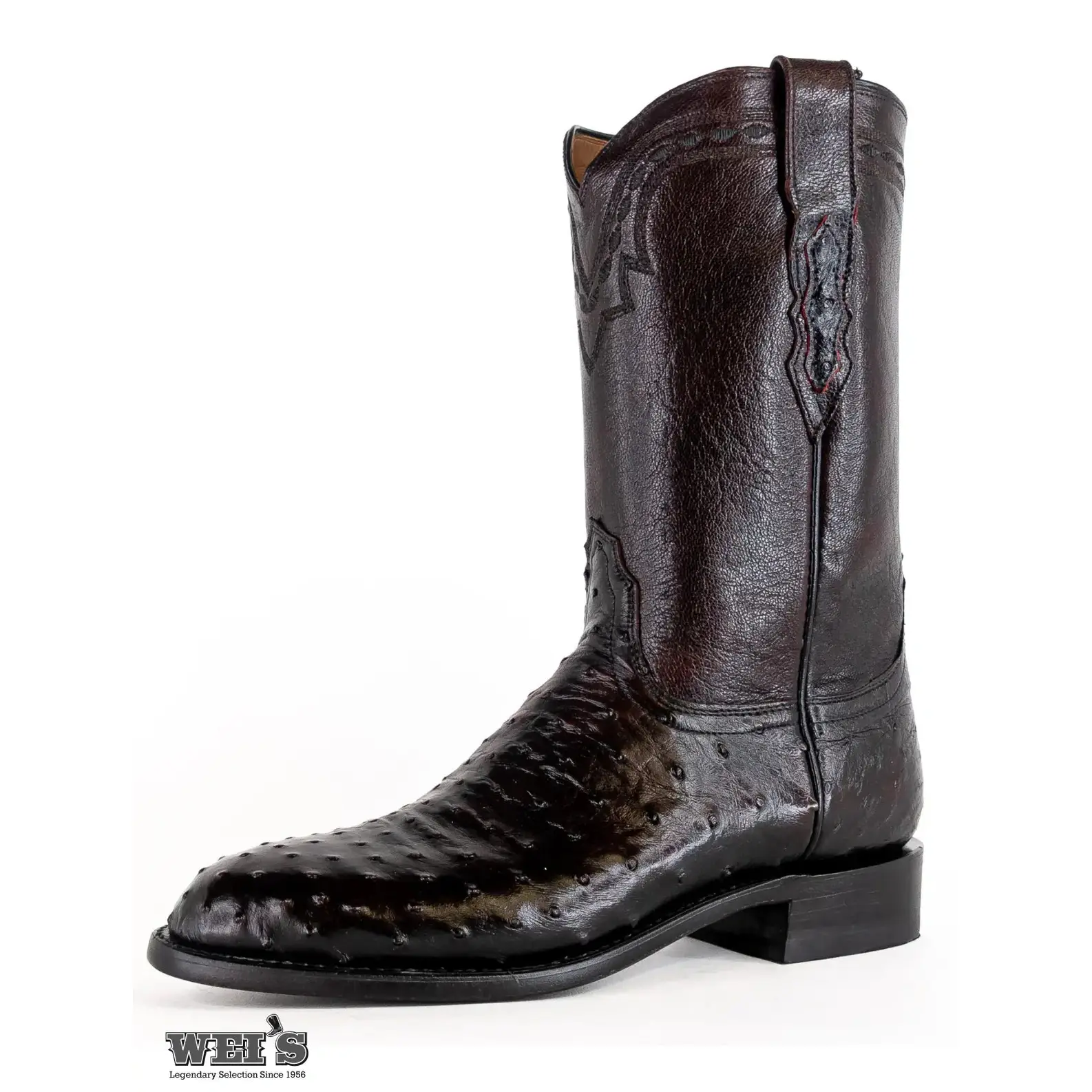Lucchese 2000 Exotic Full-Quill Ostrich Roper Boot Men's Black Cherry -CLEARANCE - Image 3
