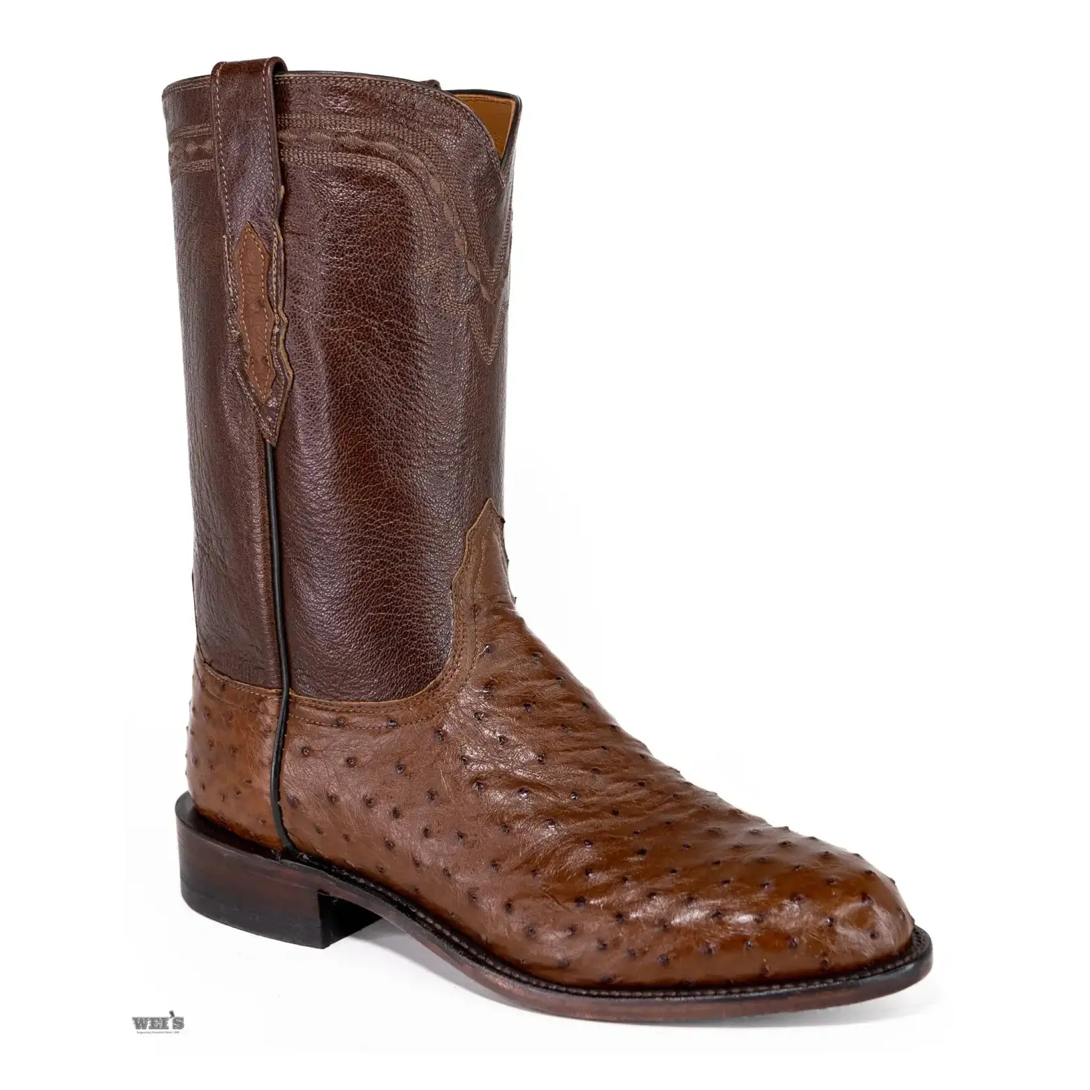 Lucchese 2000 Men's Roper Style Cowboy Boots 12" Exotic Ostrich/Goat Roper Toe -CLEARANCE