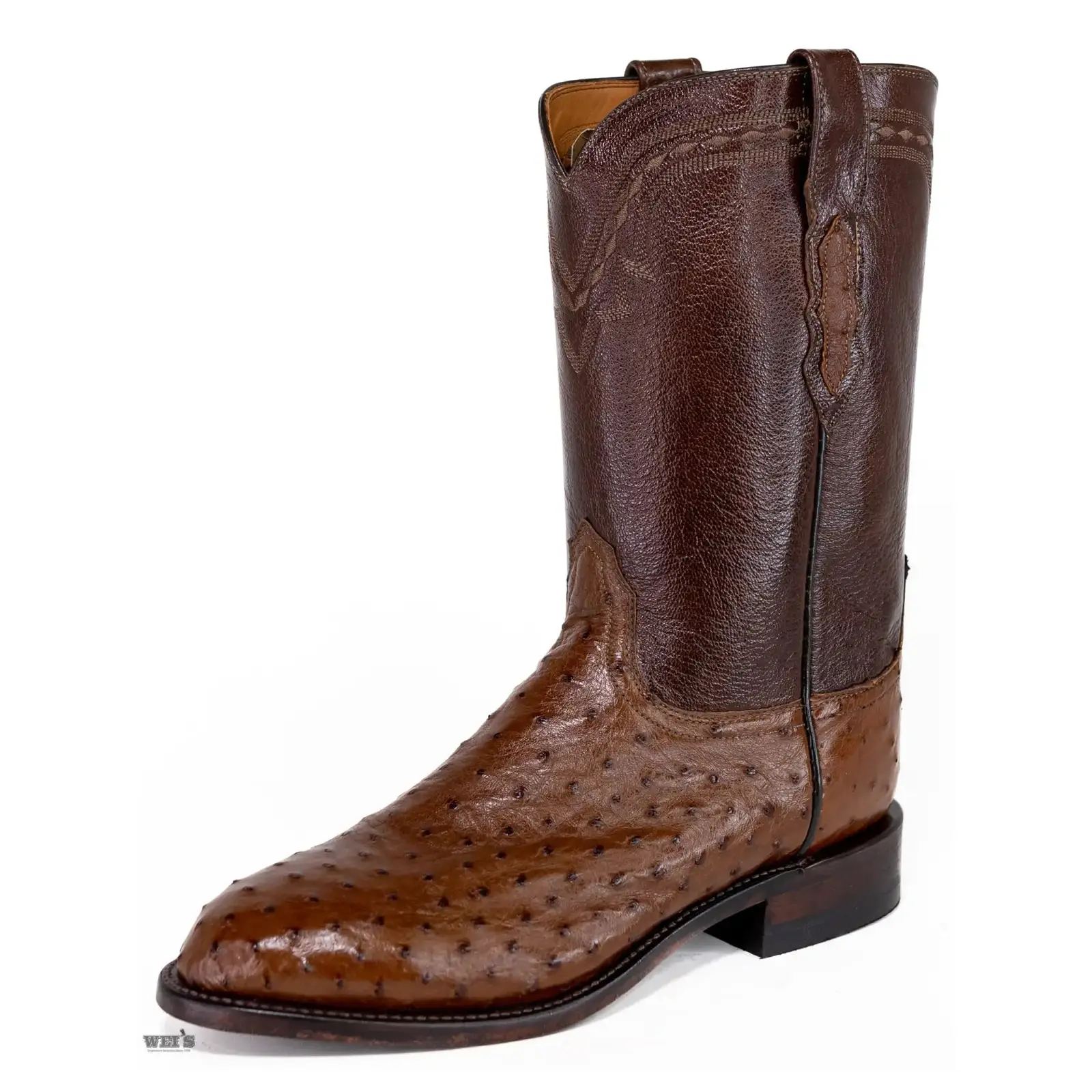 Lucchese 2000 Men's Roper Style Cowboy Boots 12" Exotic Ostrich/Goat Roper Toe -CLEARANCE - Image 3