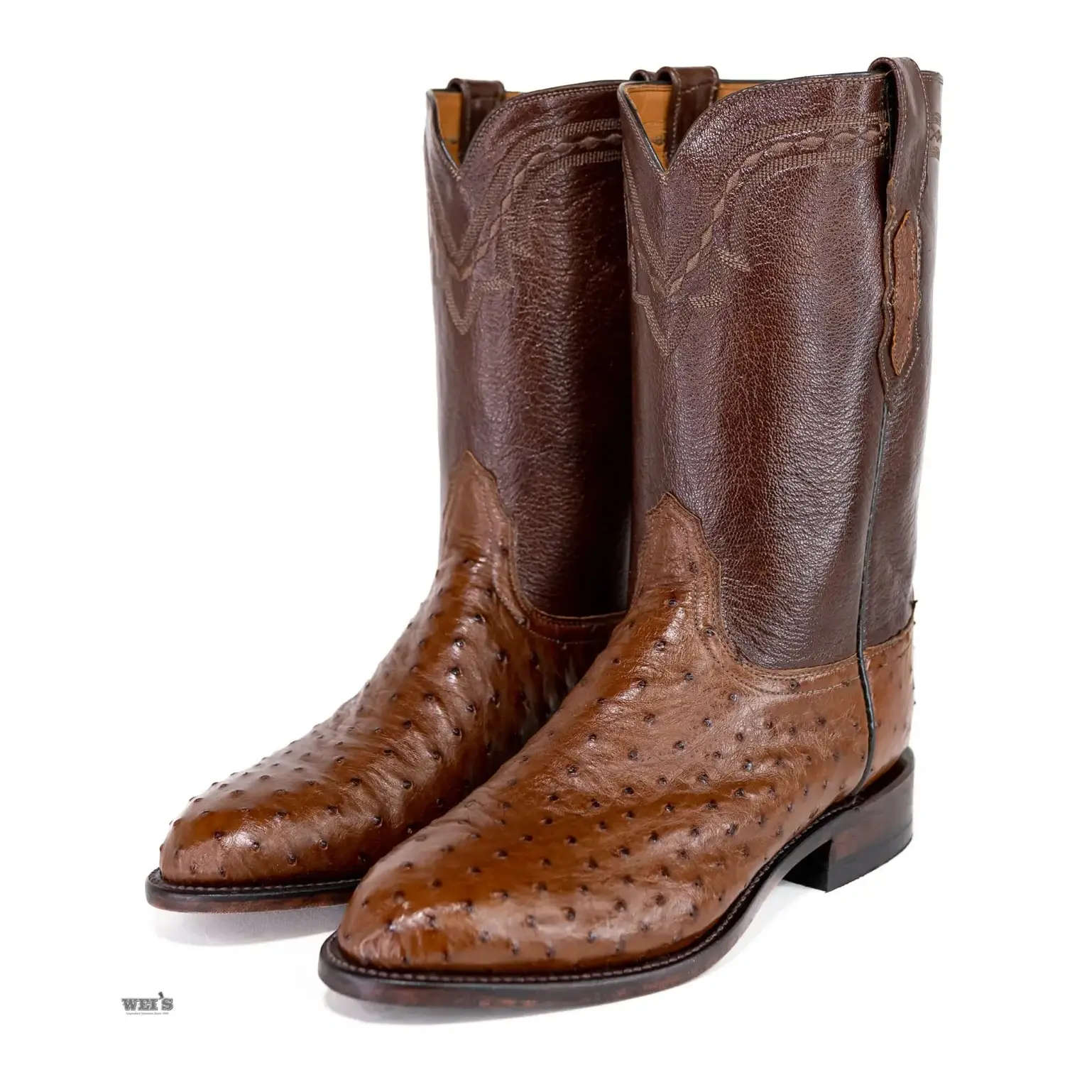 Lucchese 2000 Men's Roper Style Cowboy Boots 12" Exotic Ostrich/Goat Roper Toe -CLEARANCE - Image 5