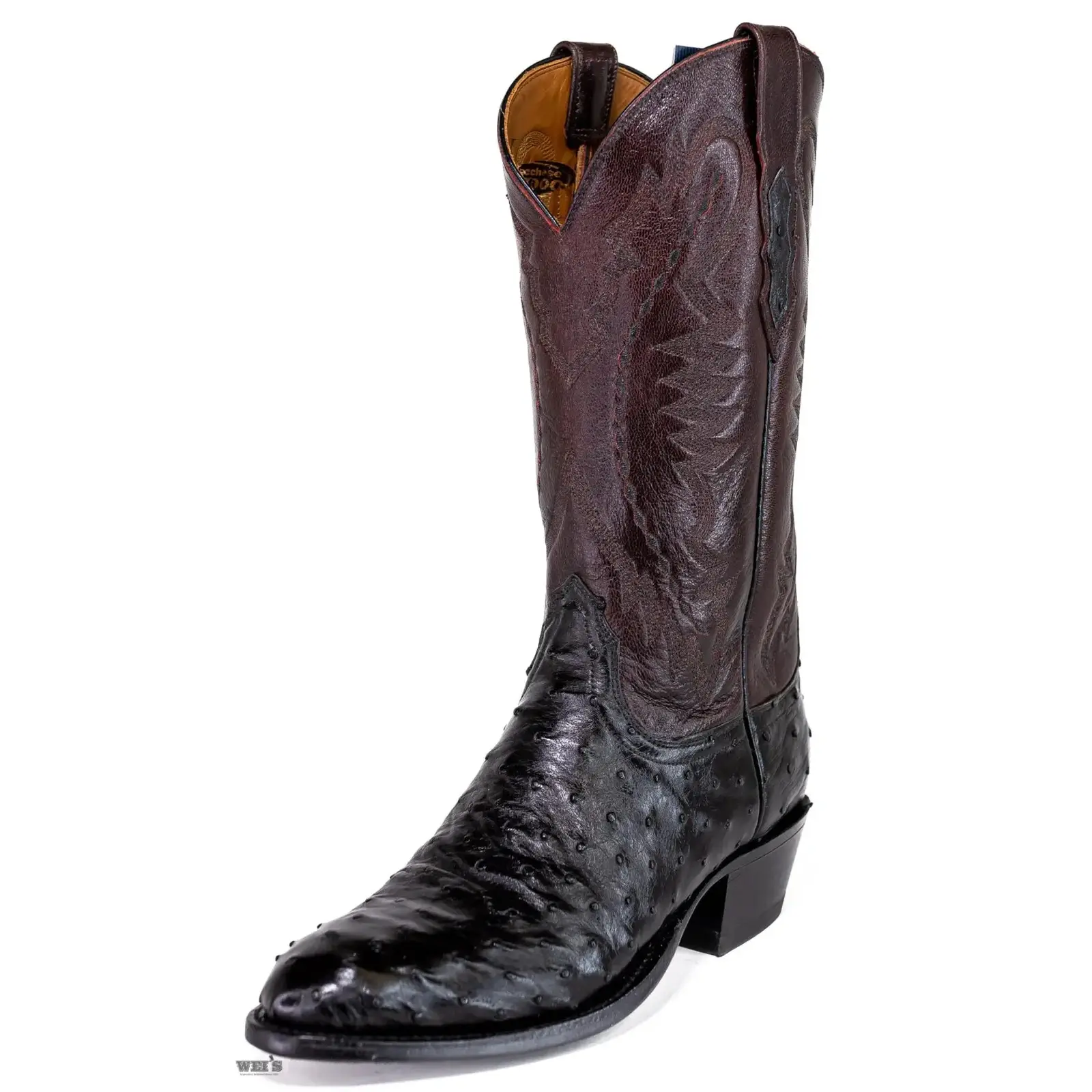 Lucchese 2000 Men's Cowboy Boots 13" Exotic Ostrich Black/Brown - Image 3